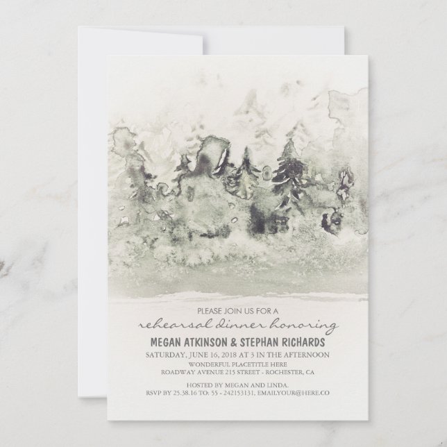 Rustic Woodland Rehearsal Dinner Watercolor Invitation (Front)