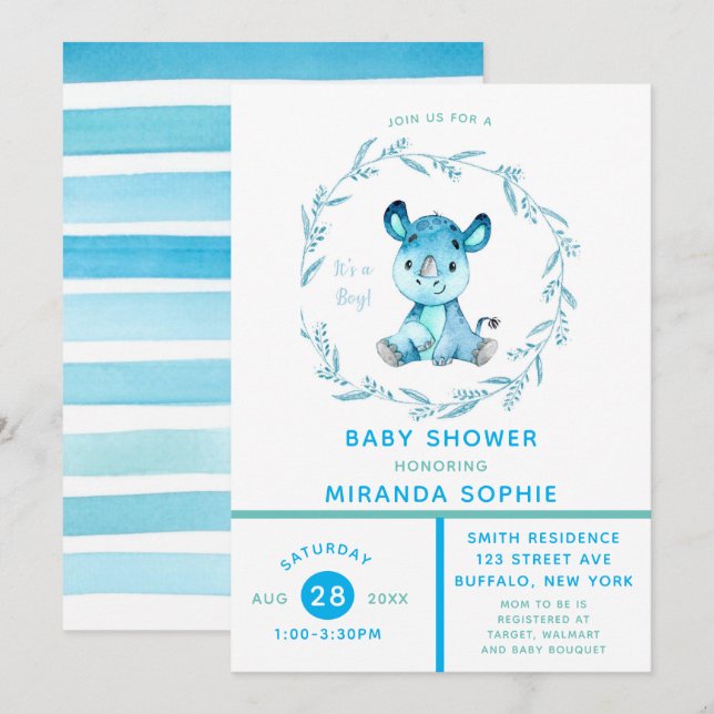 Rustic Woodland Rhino Boy Baby Shower  Invitation (Front/Back)