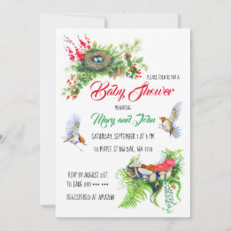 Rustic Woodland Robin Birds with Nest Baby Shower Invitation