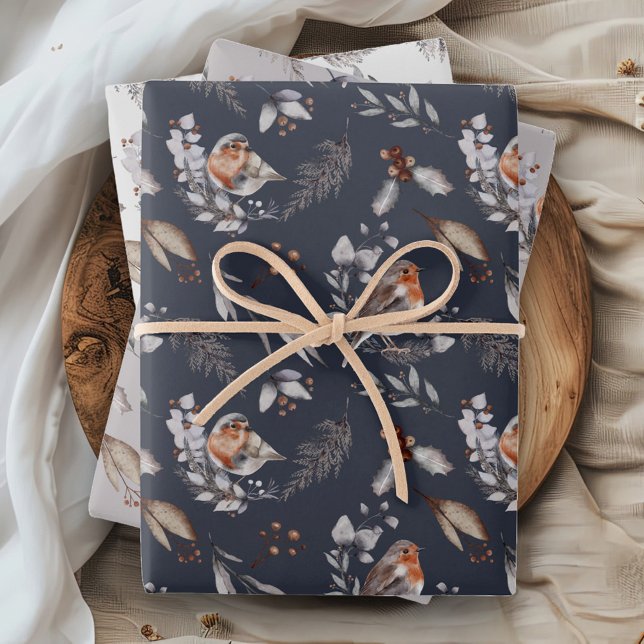 Rustic Woodland Robin Winter Leaves Wrapping Paper Sheet (Creator Uploaded)
