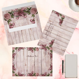 Rustic Woodland Roses Burgundy Country Wedding  Envelope