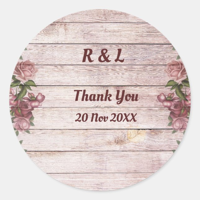 Rustic Woodland Roses Floral Country Wedding Classic Round Sticker (Front)