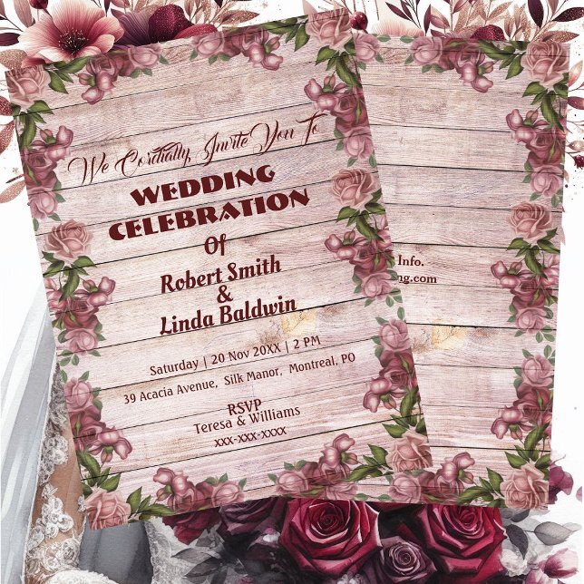 Rustic Woodland Roses Floral Country Wedding  Invitation (Rustic Woodland Roses Floral Country Wedding Invitation)