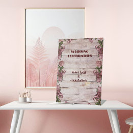 Rustic Woodland Roses Floral Country Wedding Party Pedestal Sign