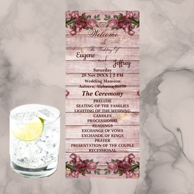 Rustic Woodland Roses Floral Country Wedding Programme (Rustic Woodland Roses Floral Country Wedding Program)