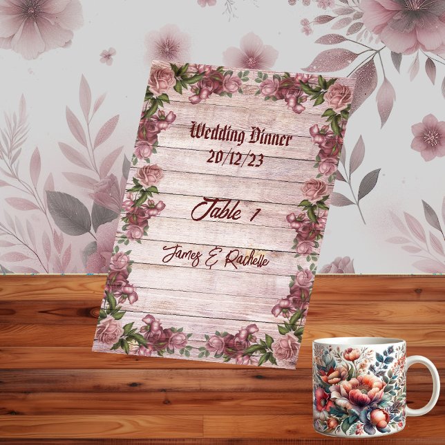 Rustic Woodland Roses Floral Country Wedding  Table Number (Rustic Woodland Roses Floral Country Wedding Table Number)