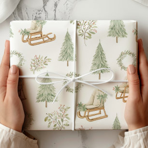 Rustic Woodland Sleigh & Pine Wrapping Paper