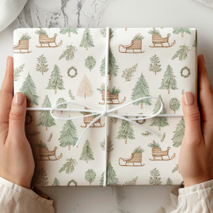 Rustic Woodland Sleigh & Pine Wrapping Paper