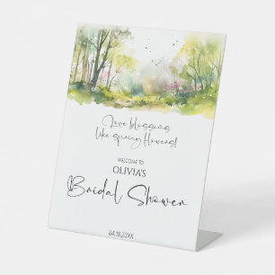 Rustic Woodland Spring Bridal Shower Welcome Pedestal Sign