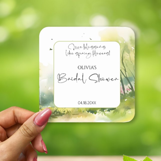 Rustic Woodland Spring Forest Bridal shower Square Paper Coaster (Creator Uploaded)