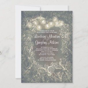 Rustic Woodland String Lights Engagement Party Invitation