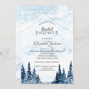 Rustic Woodland, String Lights, Watercolor Invitation