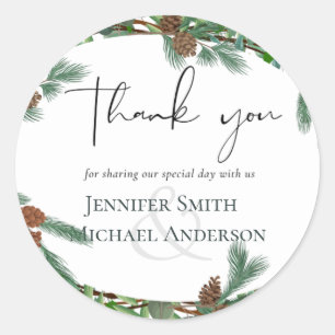 Rustic Woodland Thank You Wedding Favour Classic Round Sticker