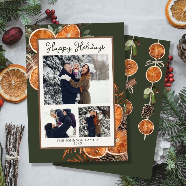 Rustic Woodland Three Photo Christmas Holiday Card (Creator Uploaded)