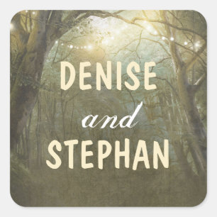 Rustic Woodland Tree String Lights Wedding Square Sticker