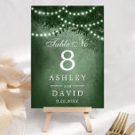 Rustic Woodland Tree String Of Lights Green Table Number<br><div class="desc">Light up your rustic wedding reception with these enchanting table numbers. Featuring a majestic woodland tree silhouette adorned with twinkling string lights against a lush green backdrop, these table numbers add a touch of magic to your special day. Perfect for outdoor or indoor celebrations, they create a warm and inviting...</div>