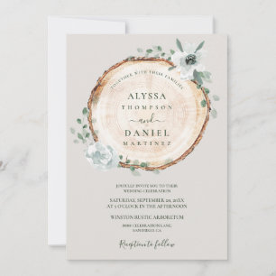 Rustic Woodland Watercolor Flowers Wedding Invitation
