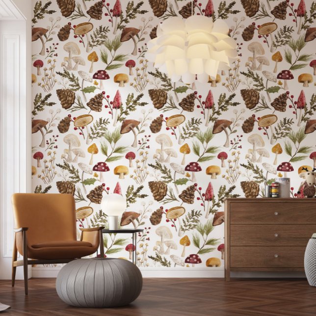 Rustic Woodland Watercolor Woodsy Mushroom Forest Wallpaper (Rustic Woodland Watercolor Woodsy Mushroom Forest Wallpaper)