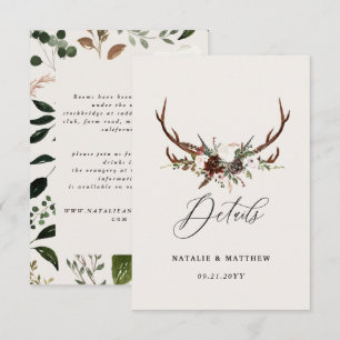Rustic Woodland Wedding Details Card with Antlers