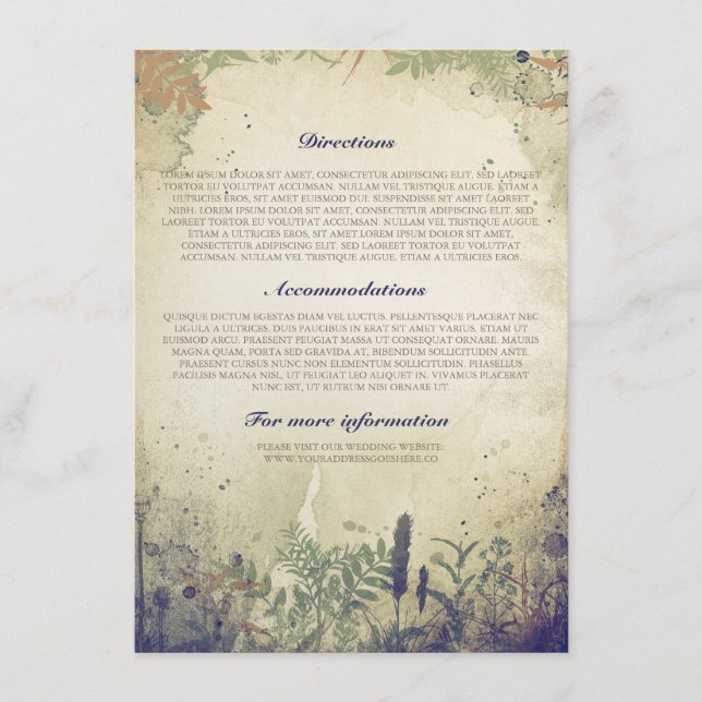 Rustic Woodland Wedding Information / Details Enclosure Card (Front)