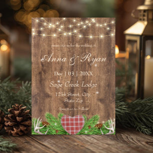 Rustic Woodland Wedding Invitation Plaid Heart