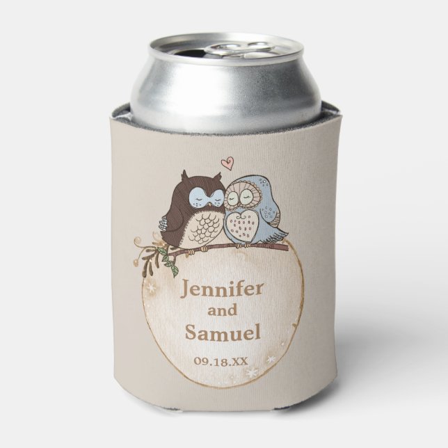 Rustic Woodland Wedding Owl   Can Cooler (Can Front)