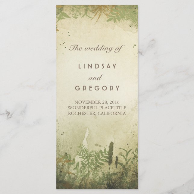 rustic woodland wedding programs programme (Front)