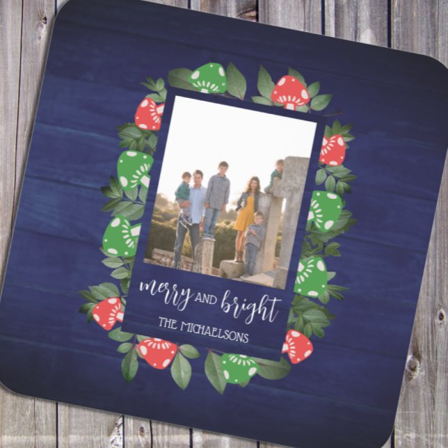 Rustic Woodland Whimsical Mushrooms Christmas Square Paper Coaster (Creator Uploaded)