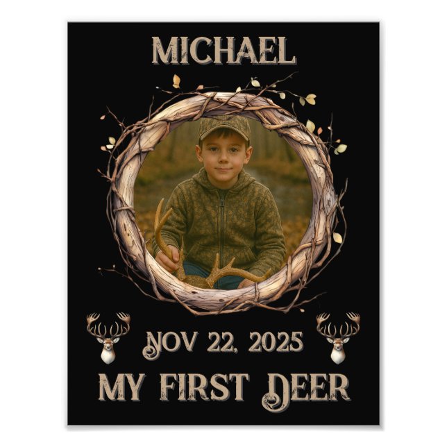 Rustic Woodland Whitetail Deer First Hunt Photo Print (Front)