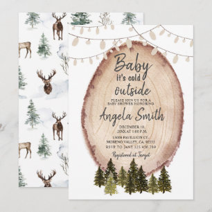 Rustic Woodland Winter Baby Shower String Lights Invitation