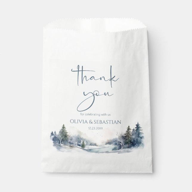 Rustic Woodland Winter Forest Wedding Thank you Favour Bags (Front)