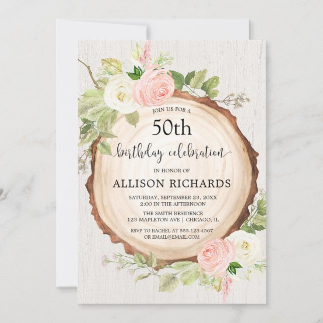 Rustic woodland women birthday party adult any age invitation (Front)
