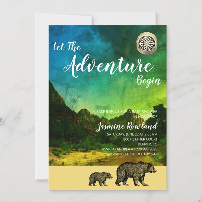 Rustic Woodlands Bears And Mountains Baby Shower Invitation (Front)