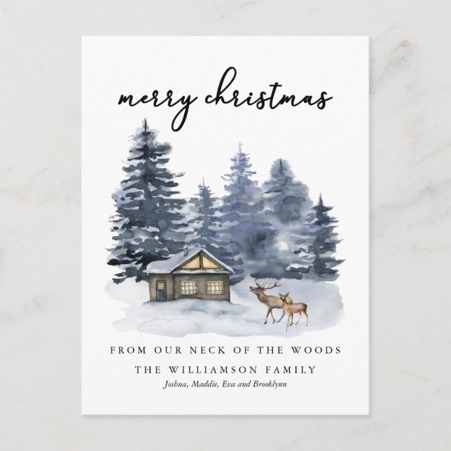 Rustic Woodlands Merry Christmas  Postcard (Front)