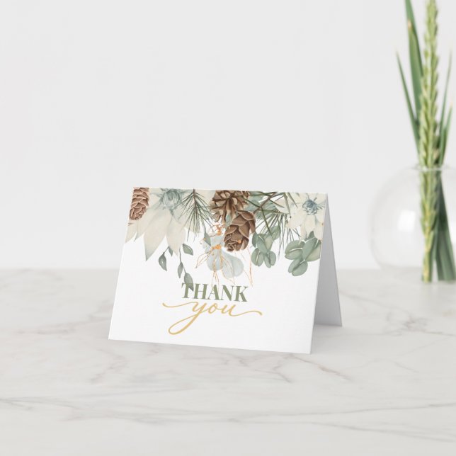 Rustic Woodlands Pinecones Script Thank You  Card (Front)