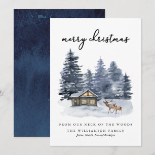 Rustic Woodlands Watercolor Merry Christmas Card 