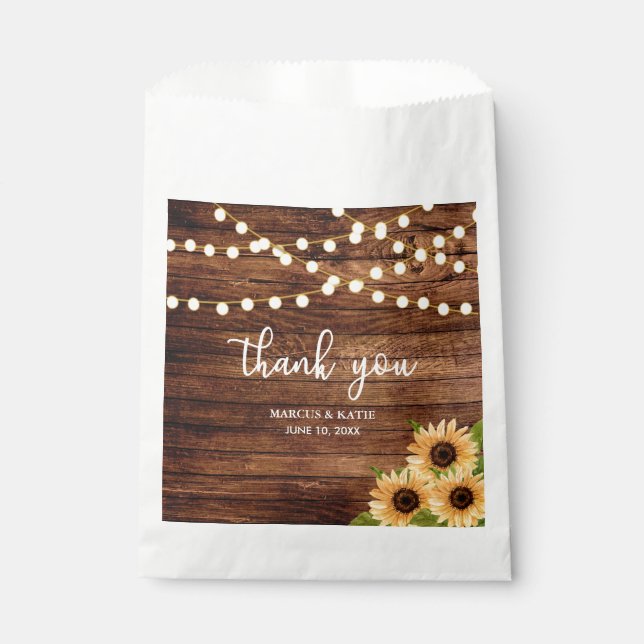 Rustic Woods and Sunflowers Wedding Favour Bags (Front)
