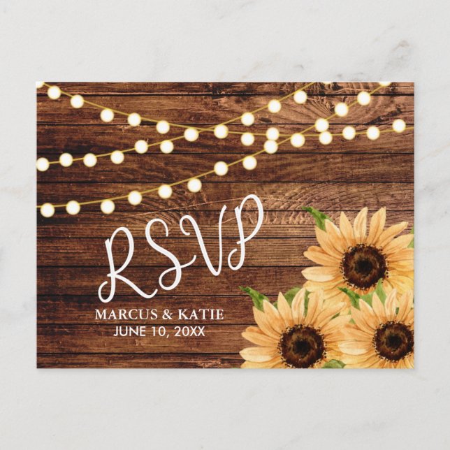 Rustic Woods and Sunflowers Wedding RSVP Postcard (Front)
