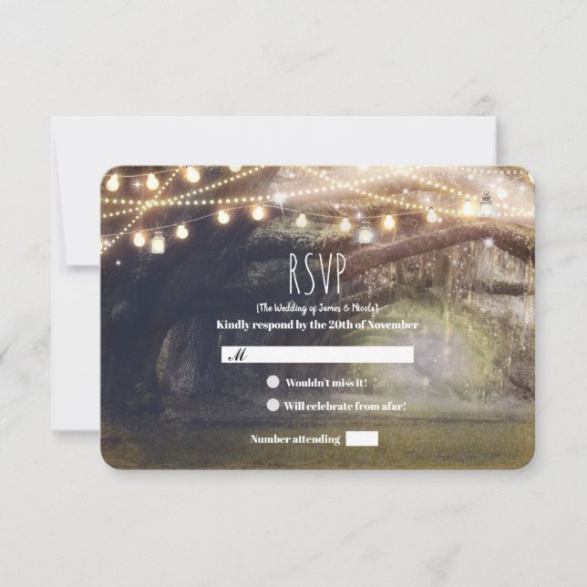 Rustic Woods Enchanted Forest Lights Wedding RSVP (Front)