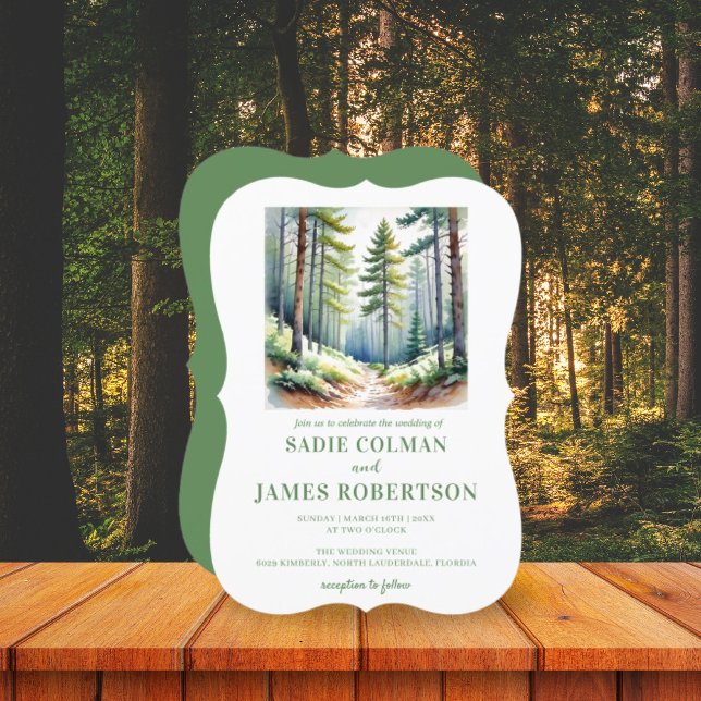Rustic Woods Green Forest Wedding Invitation (Creator Uploaded)