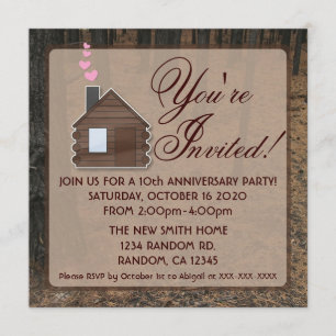Rustic woods log cabin anniversary party invites