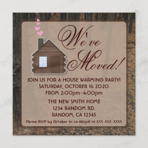 Rustic woods log cabin new home invitations