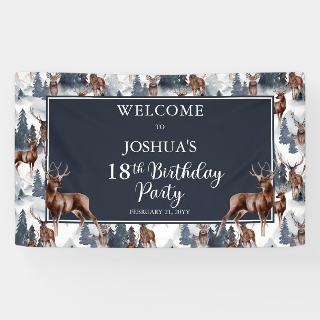Rustic Woodsy Deer | Forest 18th Birthday Party Banner (Horizontal)