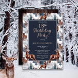 Rustic Woodsy Deer | Forest 18th Birthday Party Invitation<br><div class="desc">Celebrate his birthday in rustic woodsy style with this deer nature pattern,  outdoor-themed "Birthday Party" design featuring a variety of deer with evergreen fir trees,  mountains and snow on a white background on front and a rustic faux dark wood background on back.  Composite design by Holiday Hearts designs.</div>