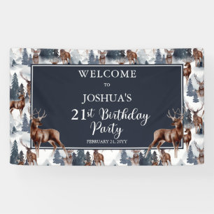 Rustic Woodsy Deer   Forest 21st Birthday Party Banner