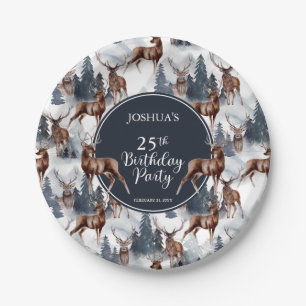 Rustic Woodsy Deer   Forest 25th Birthday Party Paper Plate