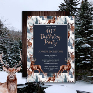 Rustic Woodsy Deer   Forest 40th Birthday Party Invitation