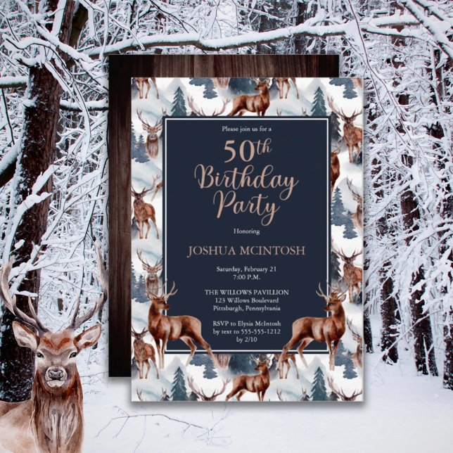 Rustic Woodsy Deer | Forest 50th Birthday Party Invitation (Creator Uploaded)
