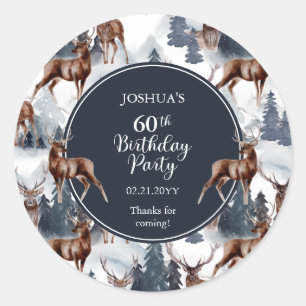 Rustic Woodsy Deer   Forest 60th Birthday Party Classic Round Sticker