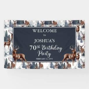 Rustic Woodsy Deer   Forest 70th Birthday Party Banner